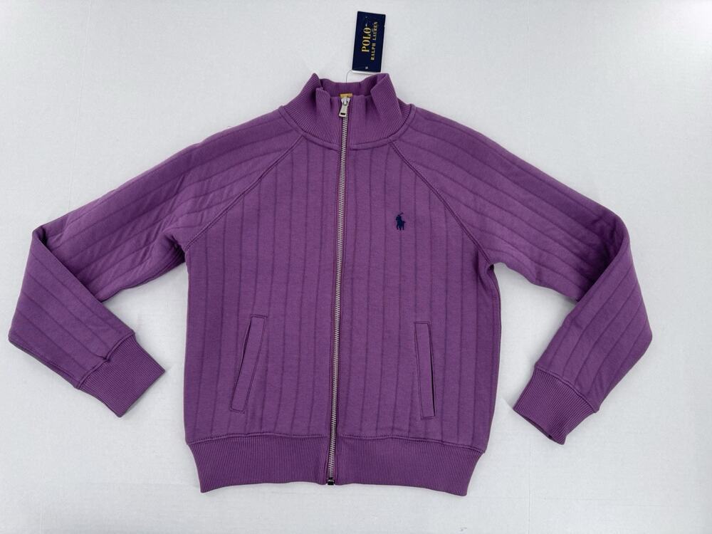 Polo Ralph Lauren Girls Jacket Sz L 12-14 Purple Quilted Zip Up Filled Cotton